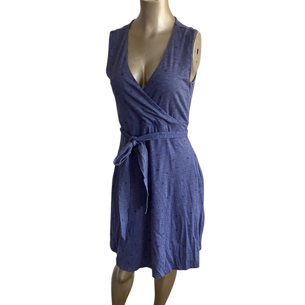 Toad&Co Cue Faux Wrap Dress Medium Blue Organic Cotton Tencel Above Knee Pockets